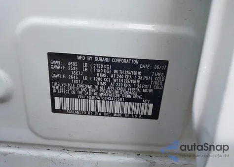 2017 Subaru Outback 2.5I Touring z USA, uszkodzony, nr VIN 4S4BSATC6H3432581